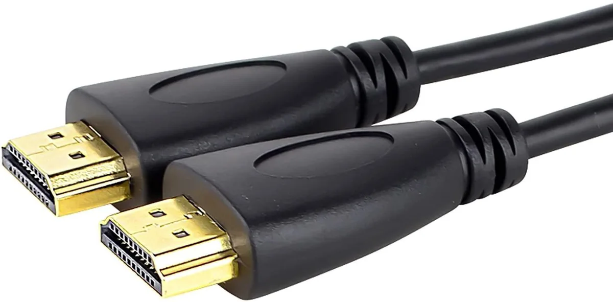 Black HDMI cable with gold connectors, three metres long