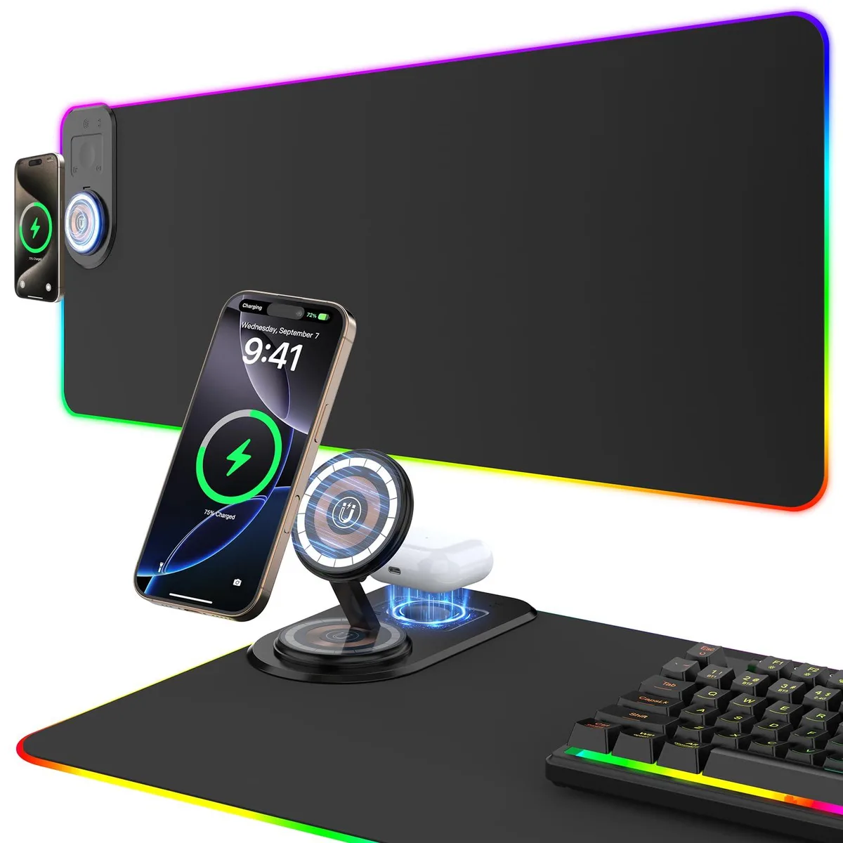  TARKARI MP-32 Wireless Charging Mouse Pad RGB 31.5x13.8 in — product photo
