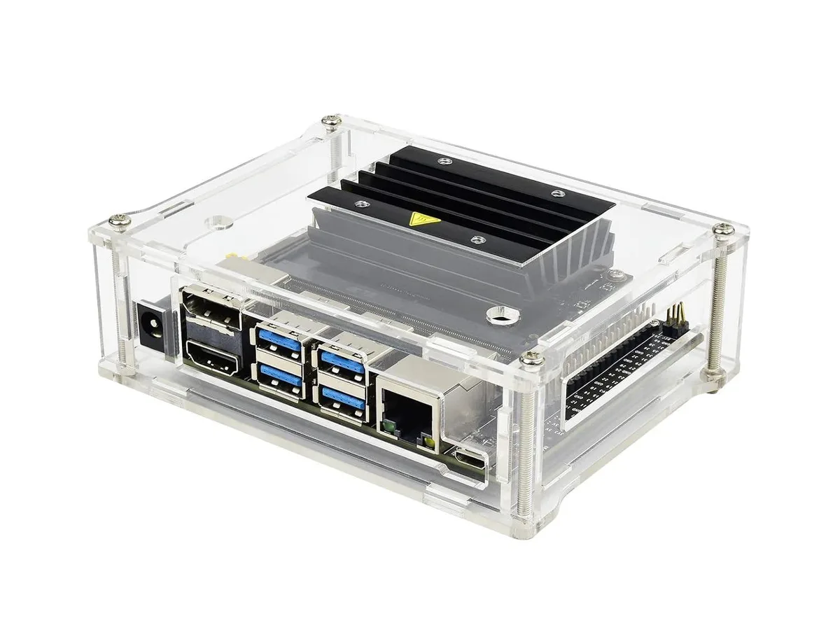 Clear acrylic enclosure for Jetson Nano with fan cutouts and open ports