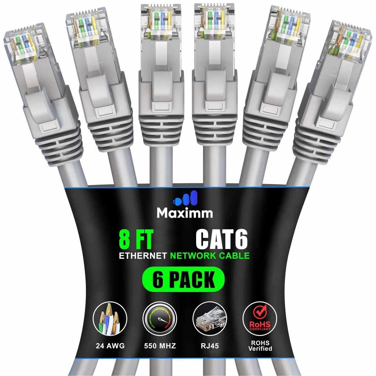 maximm maximm Cat 6 Ethernet Cable 8 ft 6-Pack 2 in 1 Accessories — product photo