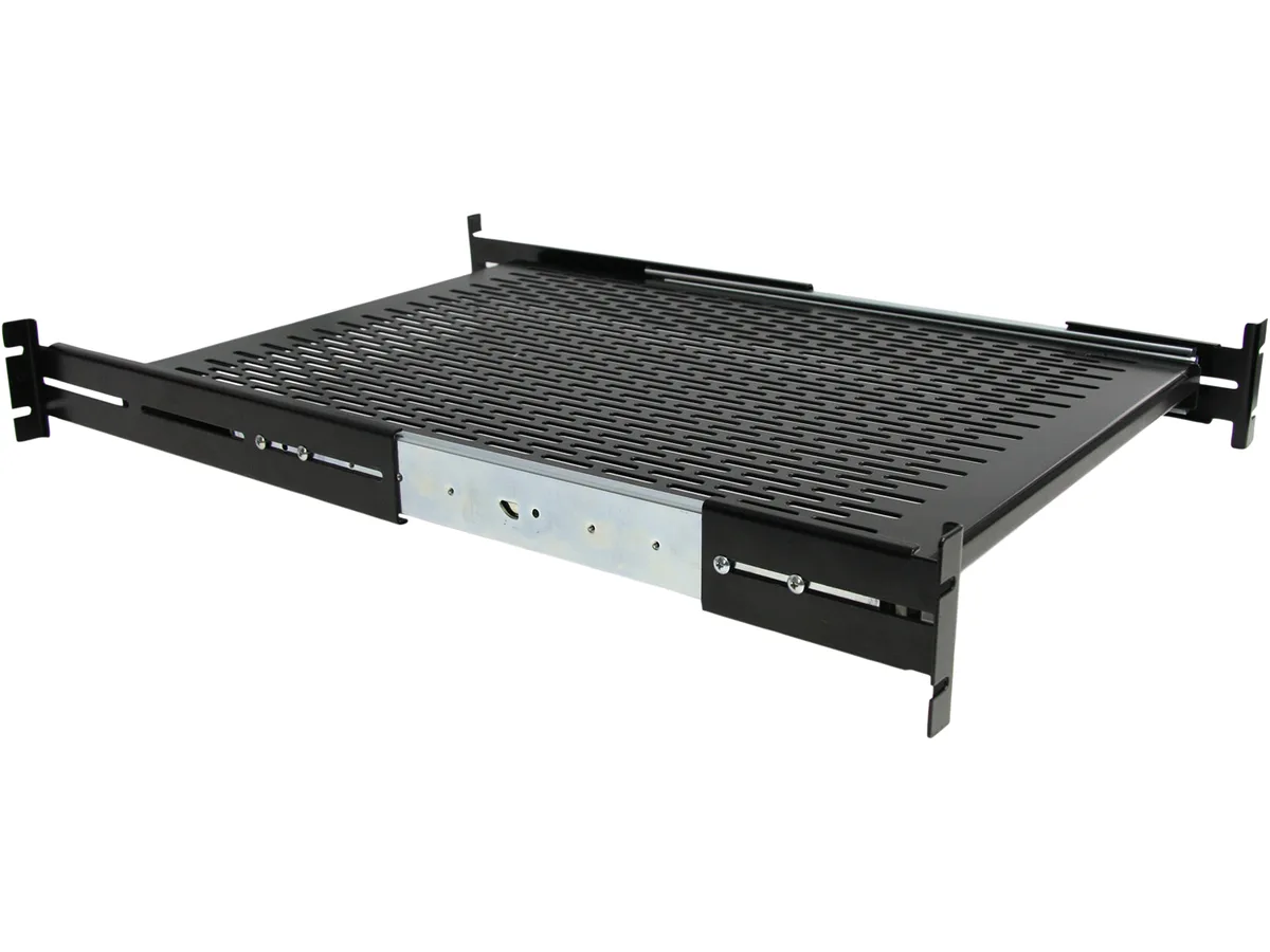 STARTECH STARTECH UNISLDSHF19 2U Vented Sliding Server Rack Shelf 50 lbs 22.7 kg 24in Deep Adjustable 20.1-29.3in — product photo