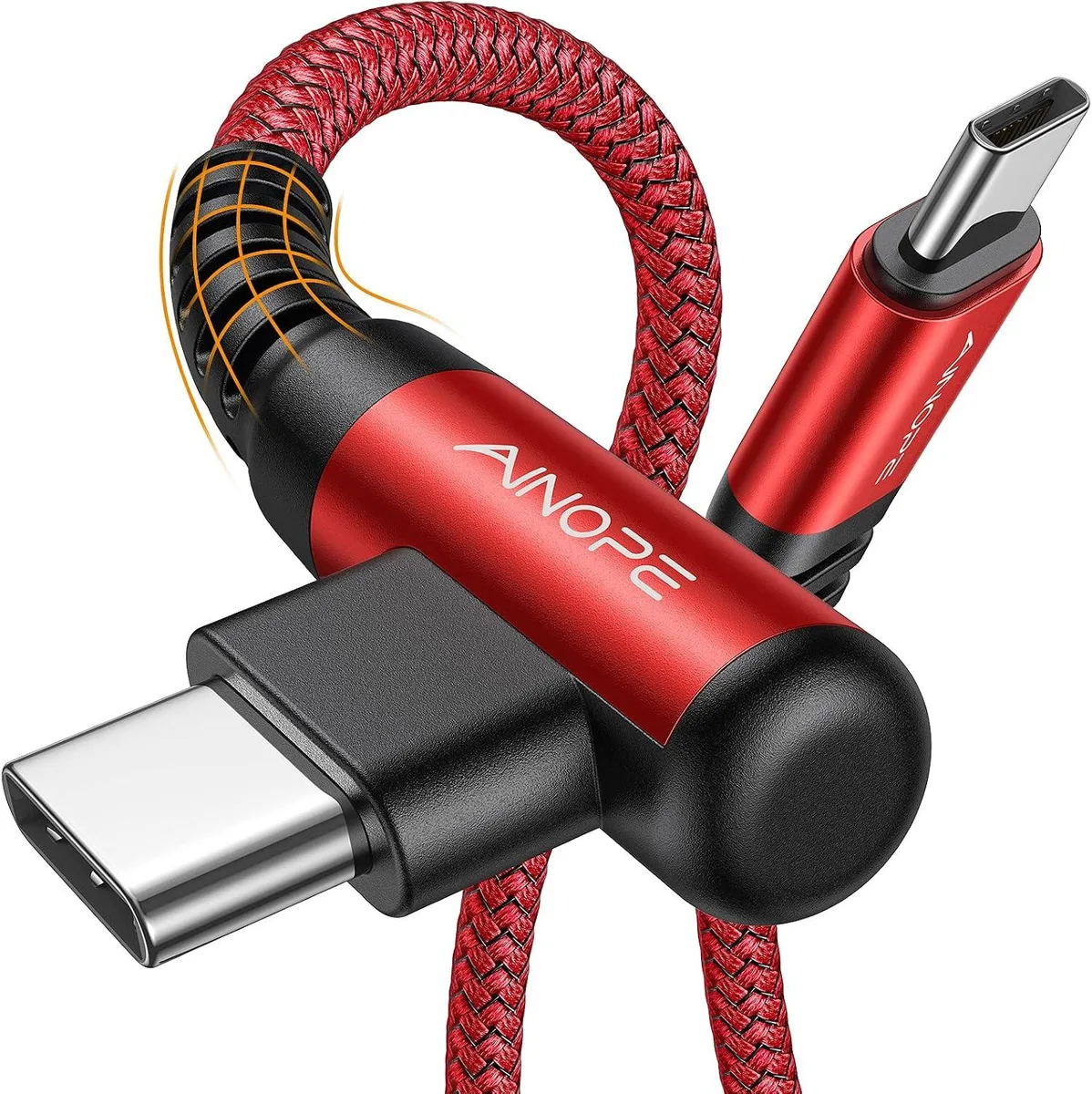 Two red nylon-braided USB-C cables with right-angle connectors, 3.3 ft each