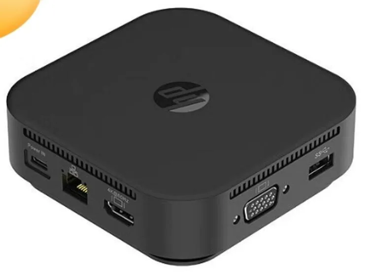 Compact silver 11-in-1 USB-C dock with HDMI cable attached
