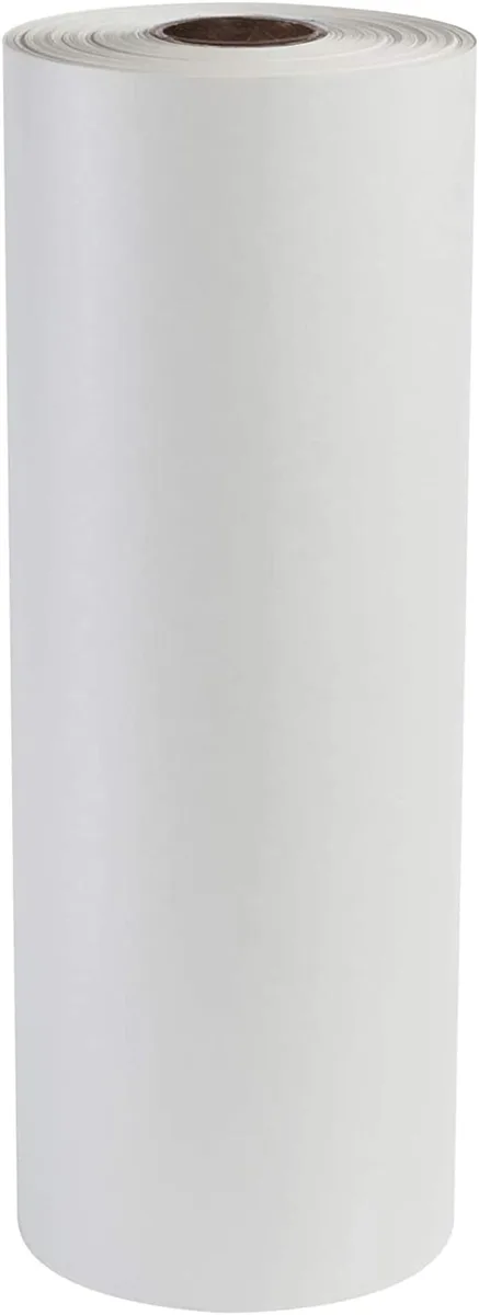 A single roll of white packing paper, 15 inches wide and 165 feet long, unbleached and ink-free