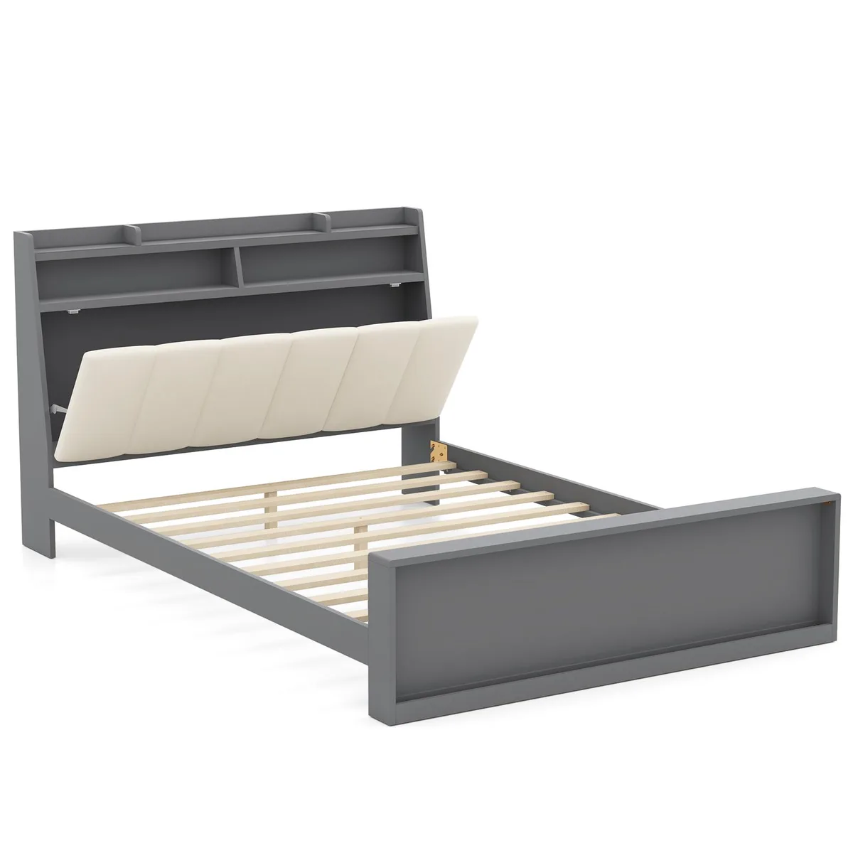 SlickBlue SlickBlue Full Bed Frame with Storage Grey Beige 87.5x56x39 — product photo