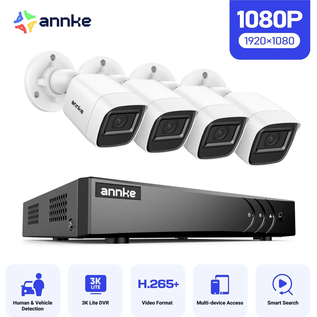 Annke Annke 2MP 8 Channel 3K Lite DVR 4 Camera Surveillance Security System White — product photo