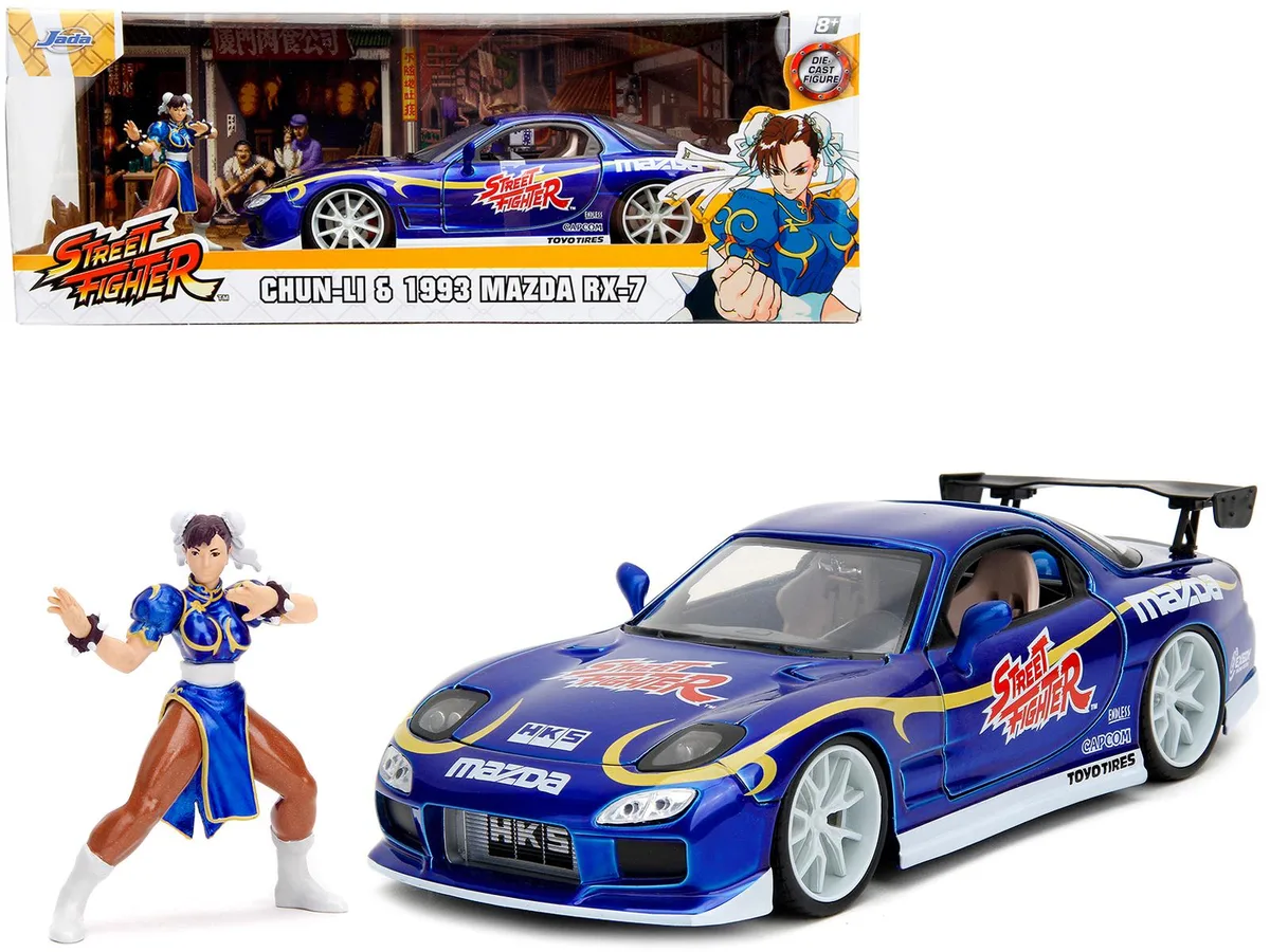 Jada Jada 1993 Mazda RX-7 Candy Blue Metallic w/ Chun-Li Figure 1/24 Street Fighter — product photo