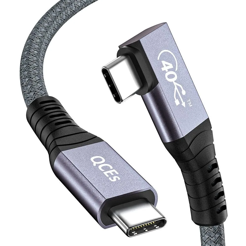 Black USB-C cable with right-angle connector, six-foot length