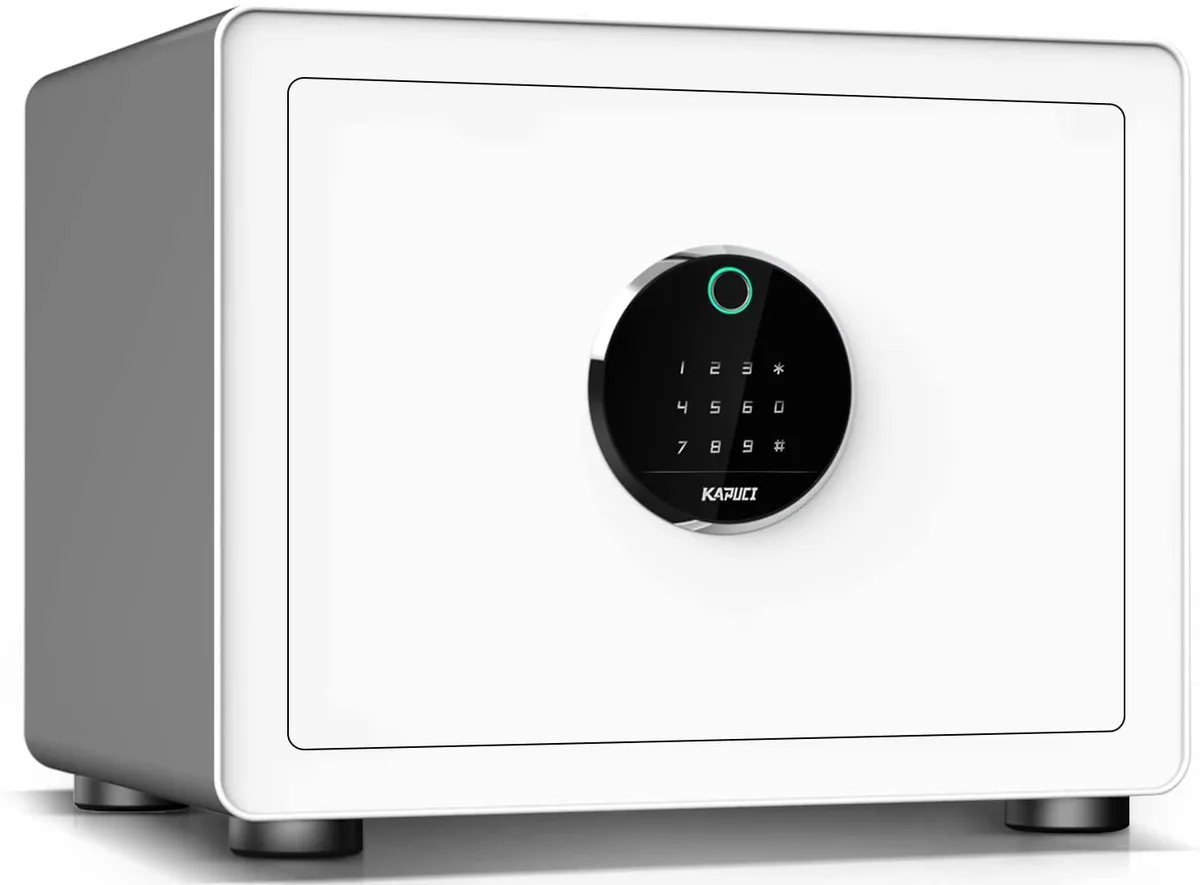 Rectangular steel key lock box with biometric fingerprint scanner and touch screen keypad