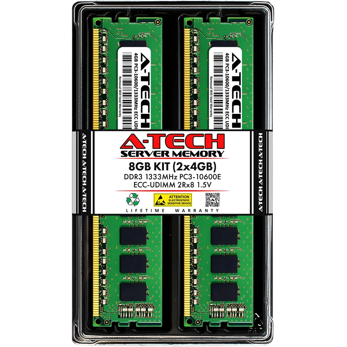 A-Tech A-Tech 8GB Kit (2x4GB) DDR3 1333MHz ECC UDIMM 240-Pin Memory Upgrade — product photo