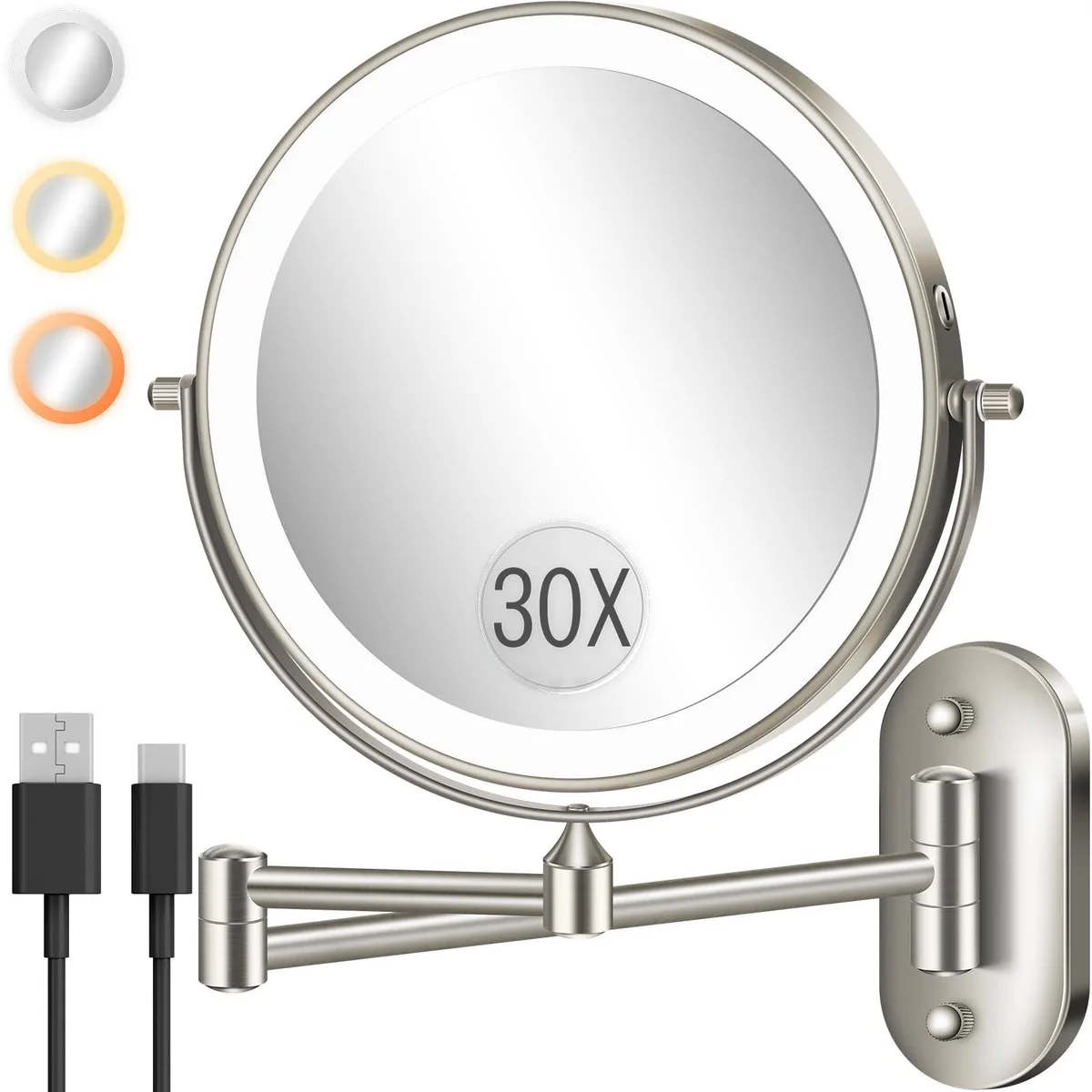  Decolav 8cb-20x Bath Mirror 30X/1X 8'' 3500mAh 3 Colour Touch Dimmable 360° Arm — product photo