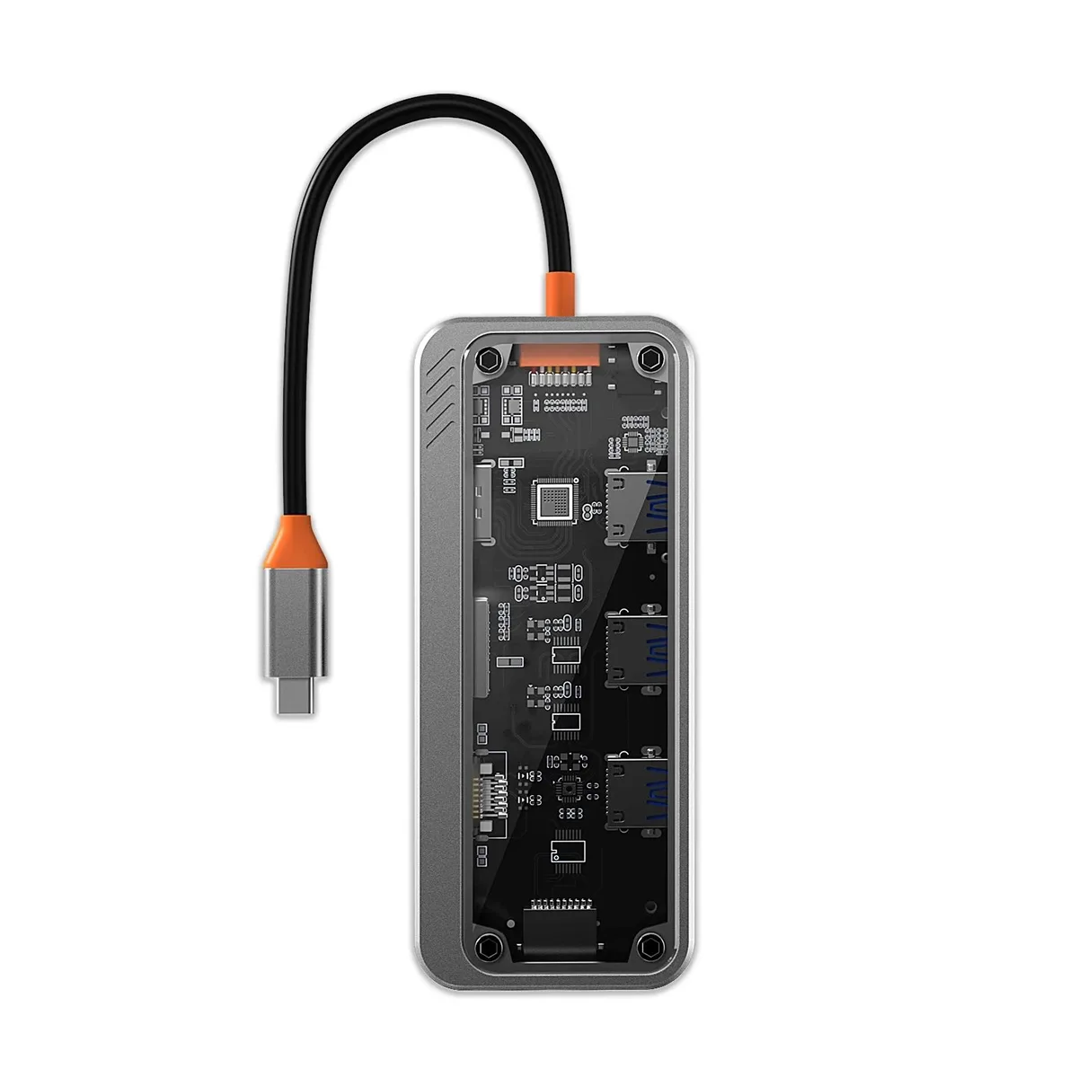 ESTONE ESTONE SW10V-Pro Transparent 10-in-1 Docking Station Dual Monitor 100W PD Gray — product photo