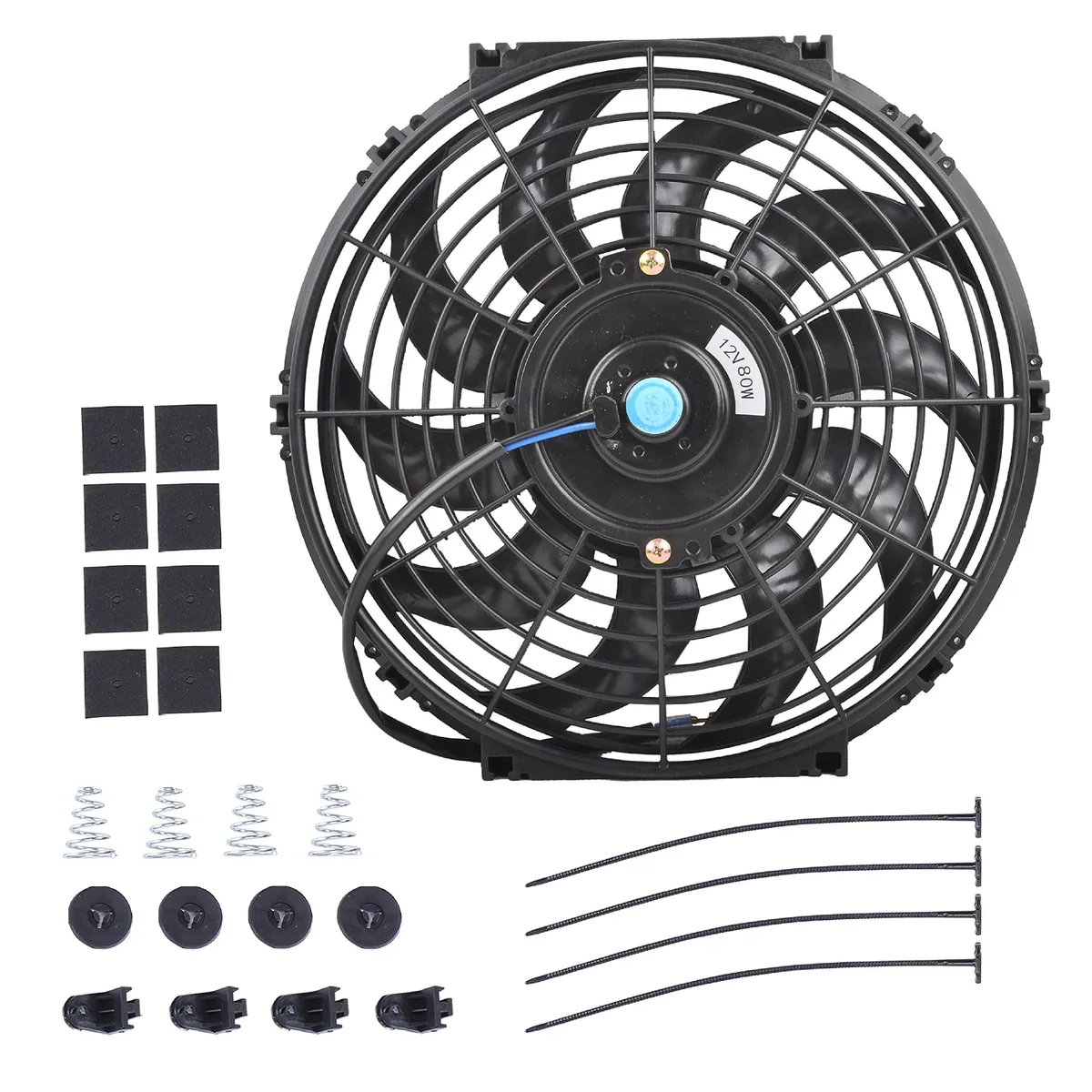 Black 12-inch 10-blade push-pull cooling fan with mounting kit