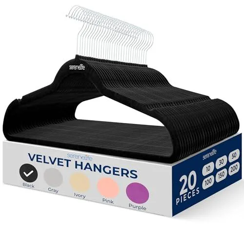 Pyle Pyle 20 Pack Velvet Hangers Non-Slip 360° Swivel Hook .24" Ultra-Thin Black — product photo