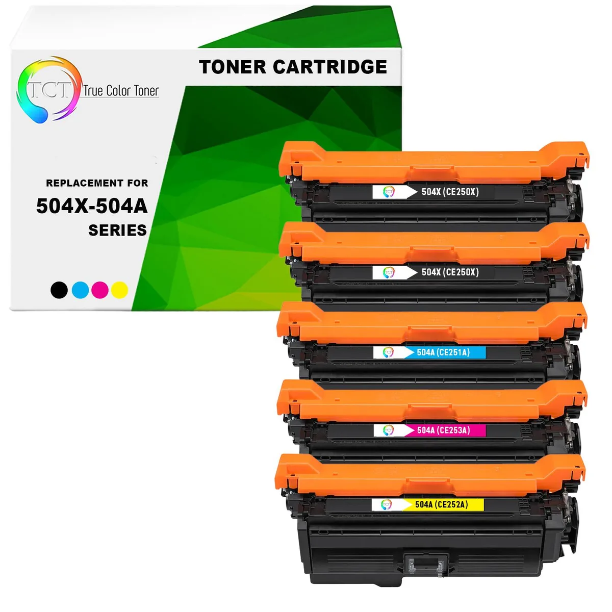 True Color Toner True Color Toner 504X 504A 5 Pack Toner Cartridge 4 Colors CE250X CE251A CE252A CE253A — product photo