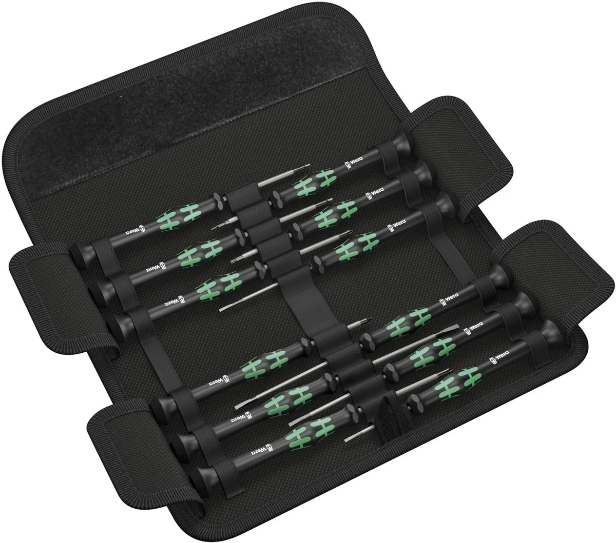 Wera Kraftform Micro 12-piece screwdriver set in canvas belt pouch