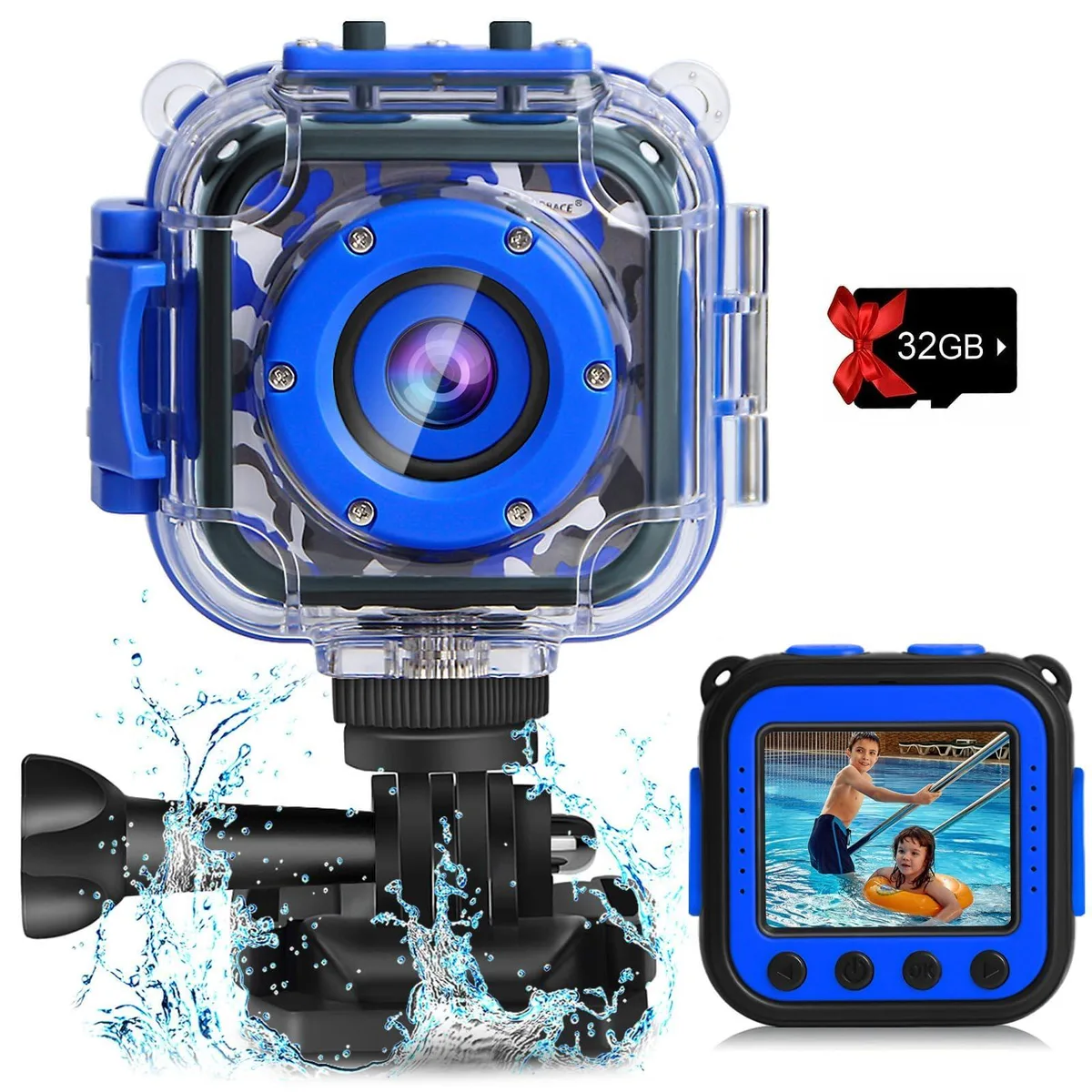  PROGRACE Kids Waterproof Action Camera 1080P 32GB Blue — product photo