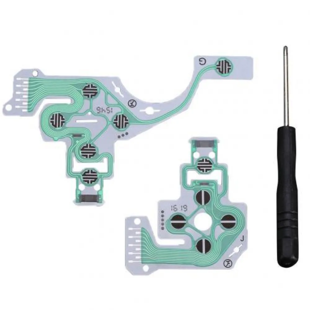 A flat orange flex cable and a small Phillips screwdriver on a light background