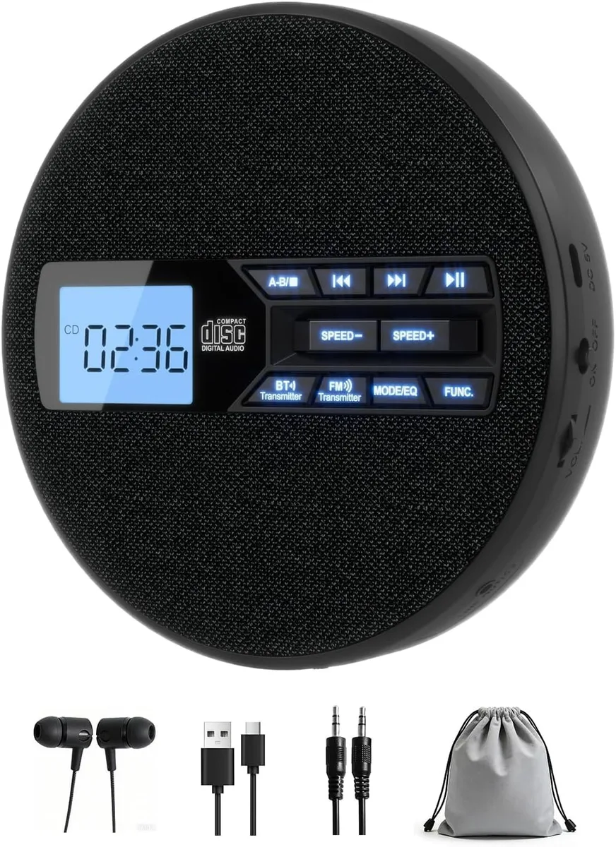  Qneye QN-CD-B07 portable cd player Bluetooth FM transmitter 322g 5.75in — product photo