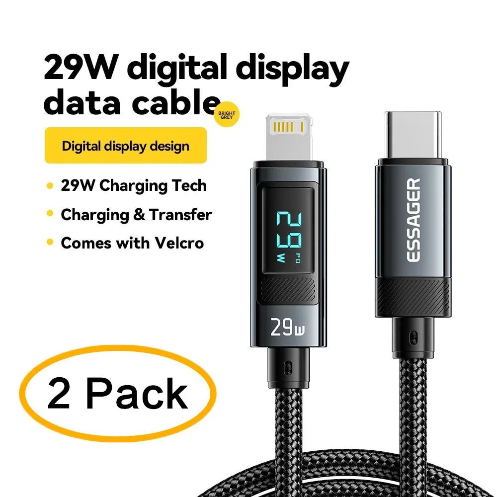 ESTONE ESTONE Essager HC29W USB-C to Lightning Cable 29W 480Mbps 6.6ft 2-Pack Black — product photo