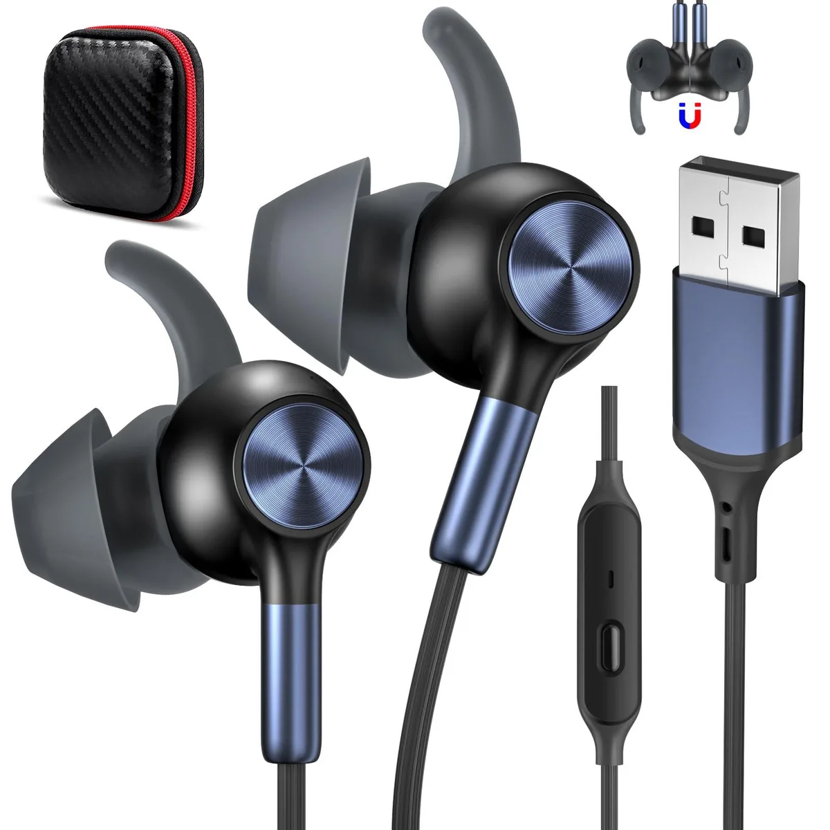  AIAIAI USB Earbuds with Microphone Black/Blue 7.5ft — product photo