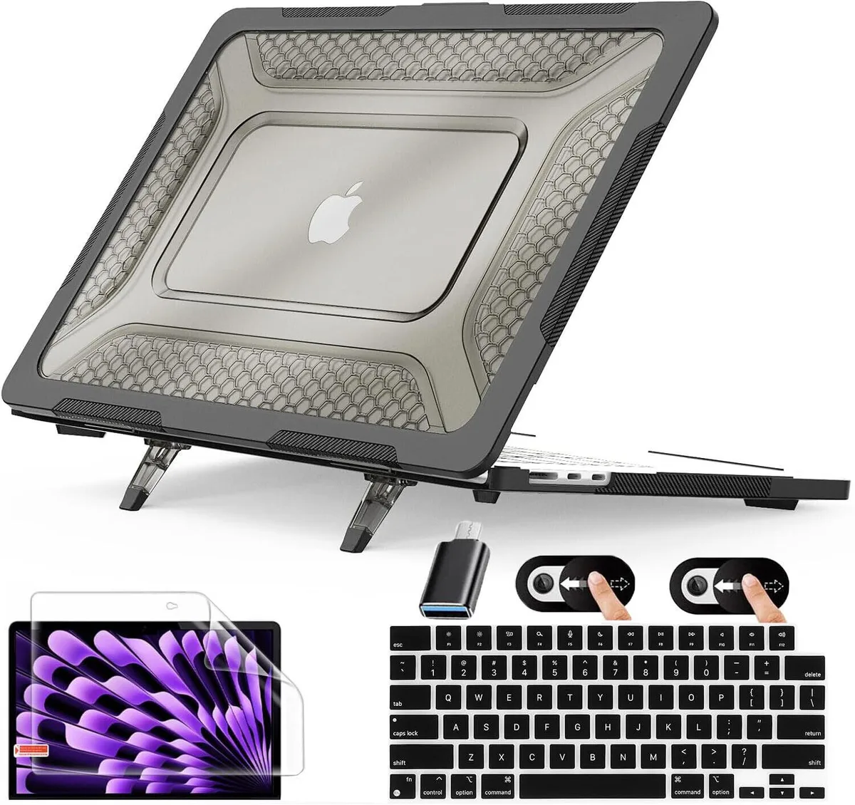 BONAEVER BONAEVER Hard Case for MacBook Air 15 inch M3 M2 2023 2024 A3114 A2941 Black — product photo