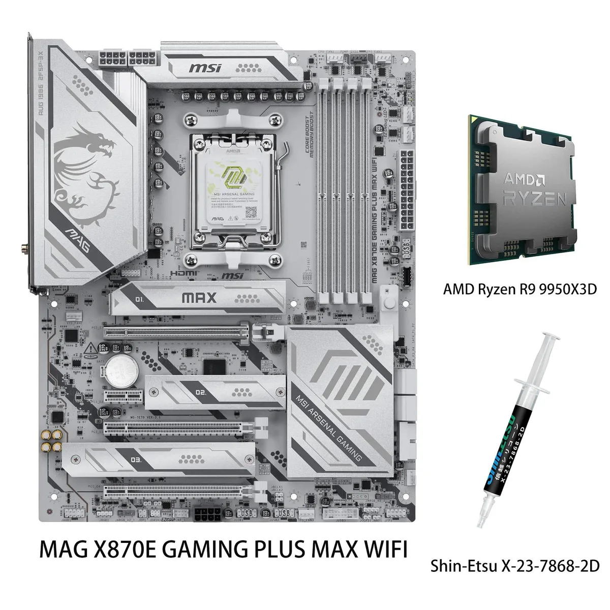 MSI MSI MAG X870E GAMING PLUS MAX WIFI AMD Motherboard &amp; Ryzen 9 9950X3D CPU Combo — product photo