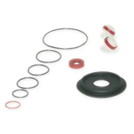 Transparent plastic bag with assorted rubber seals and small metal parts