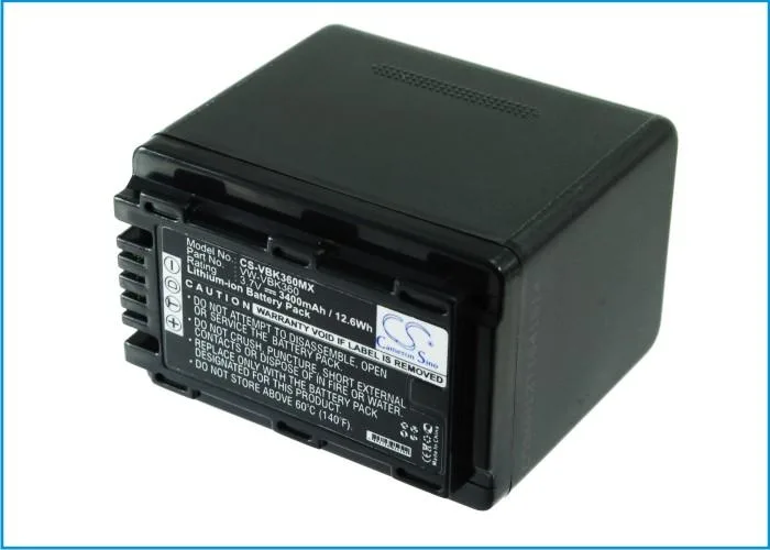 Black rectangular lithium-ion camera battery with flat contacts on one end