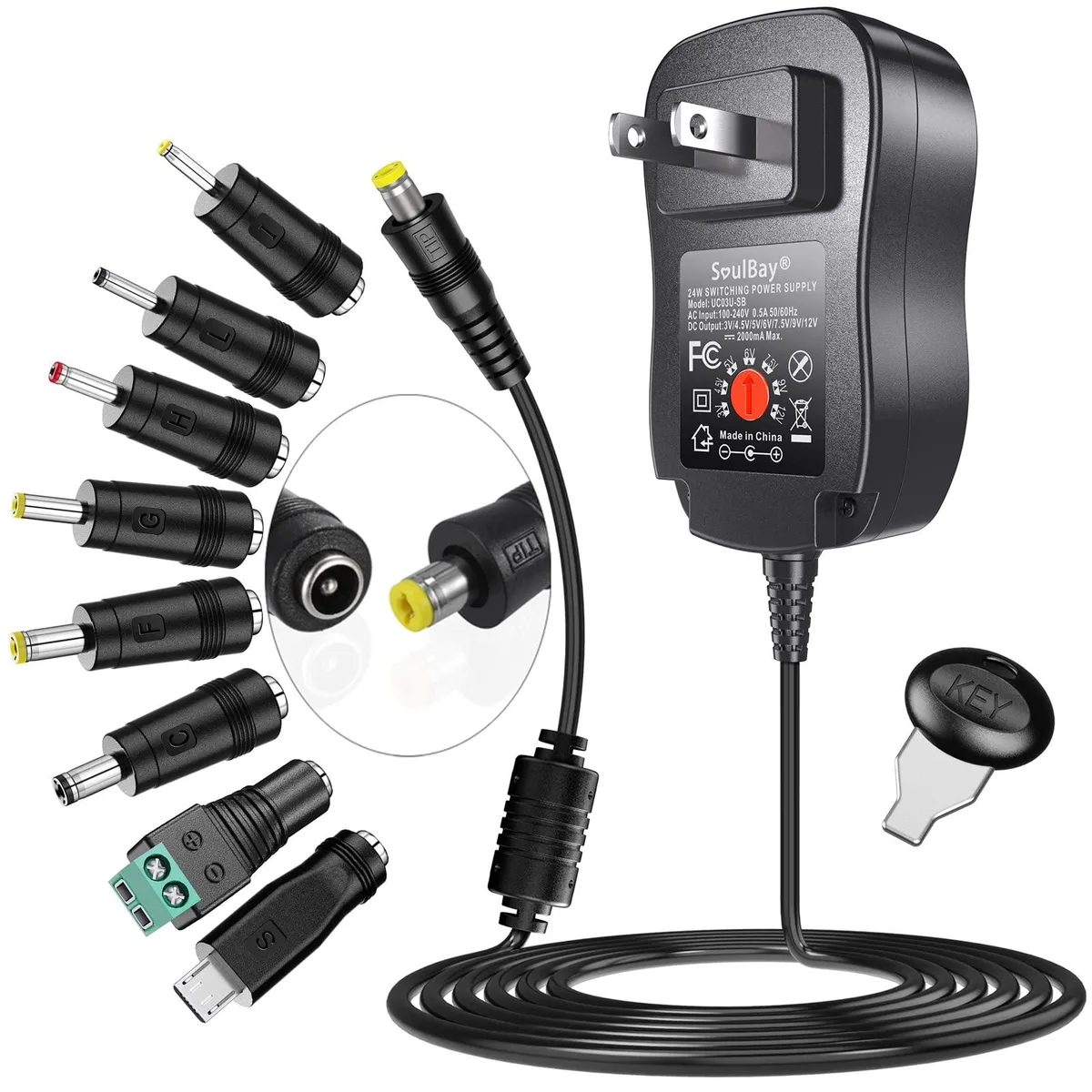  SoulBay 24W Multi-Voltage Adapter 3V-12V 2A 8 Tips — product photo