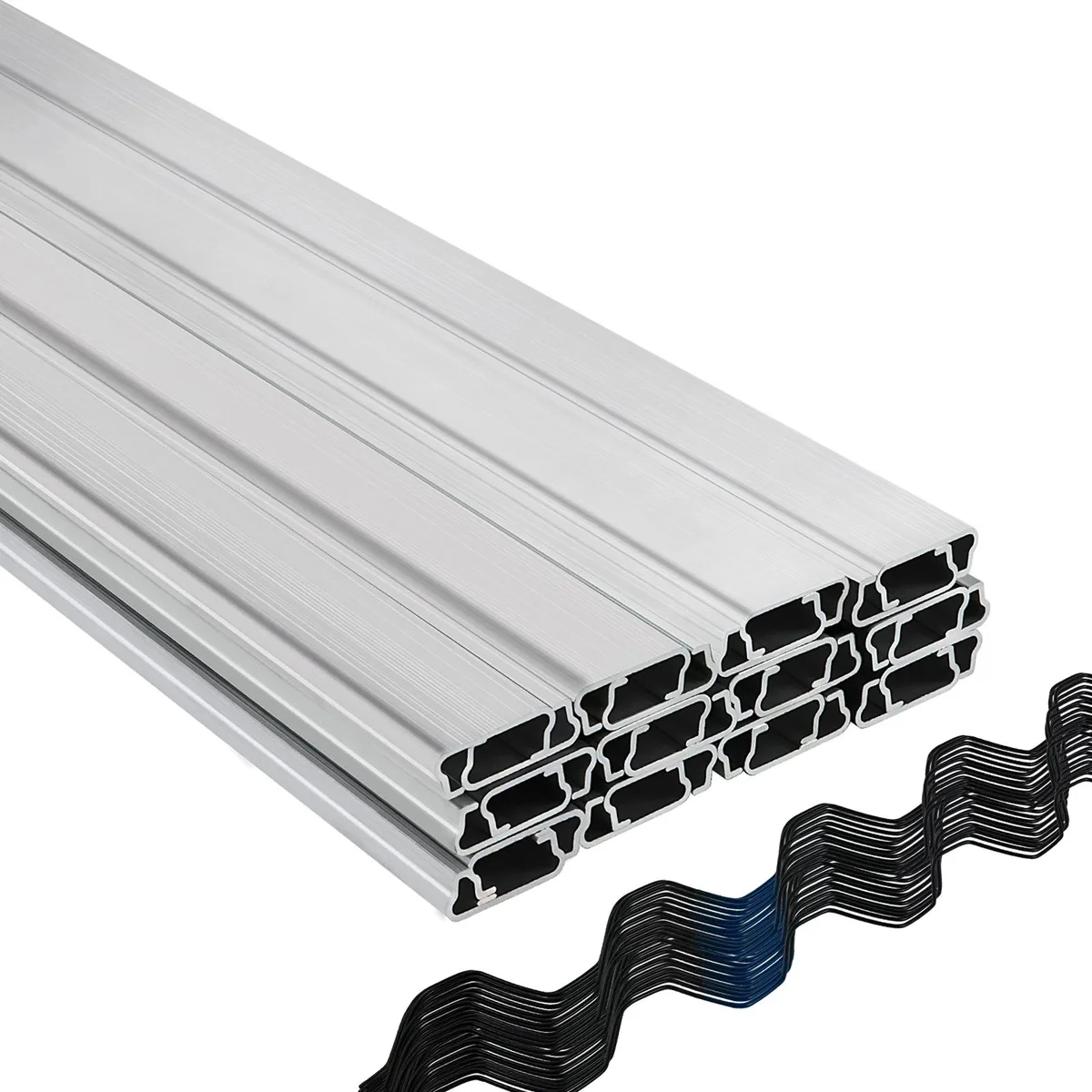Forty aluminum channels and PE-coated spring wires, 6.5 ft each, with screws