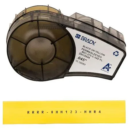 Brady Brady BMP21 B-342 PermaSleeve 3/8 in x 7 ft Black on Yellow — product photo