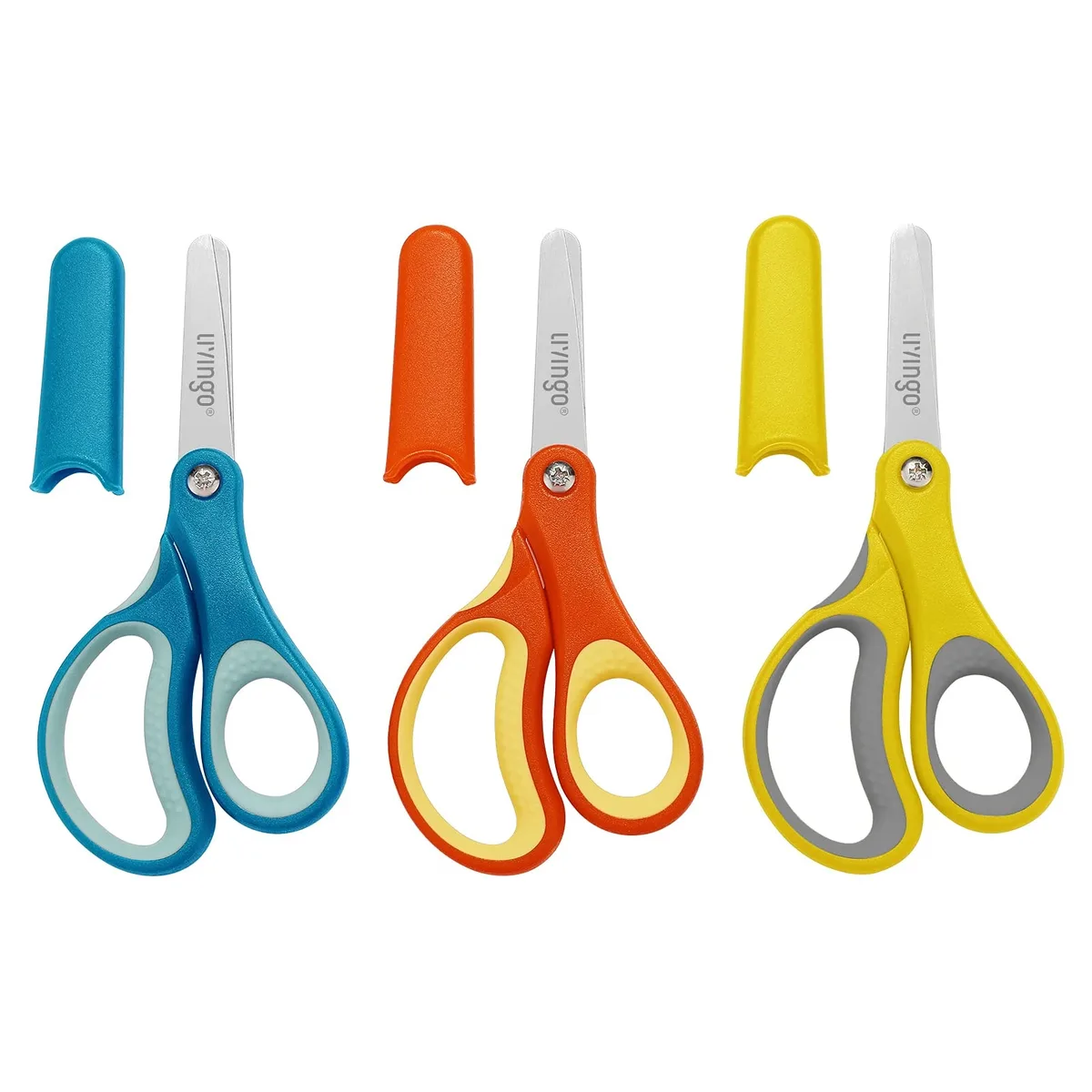  LIVINGO CD6 Safety Scissors 3 Pack 5 Inch Blunt Tip Stainless Steel Ambidextrous Ages 4+ — product photo