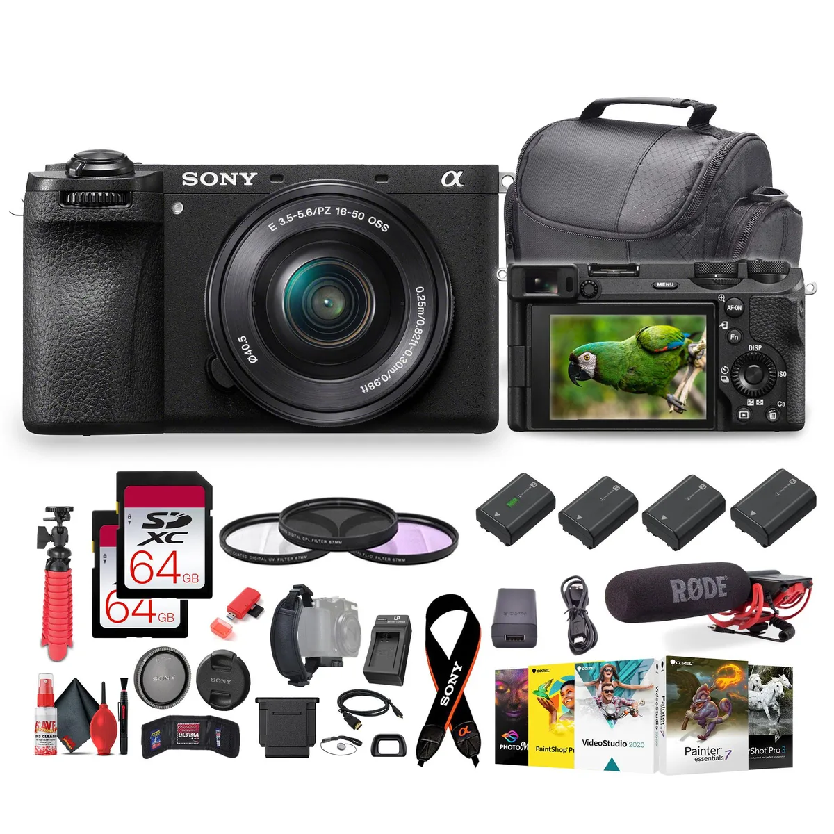 Sony Sony a6700 Mirrorless Camera Kit 16-50mm Lens Rode VideoMic 2x 64GB SD 3x Battery — product photo
