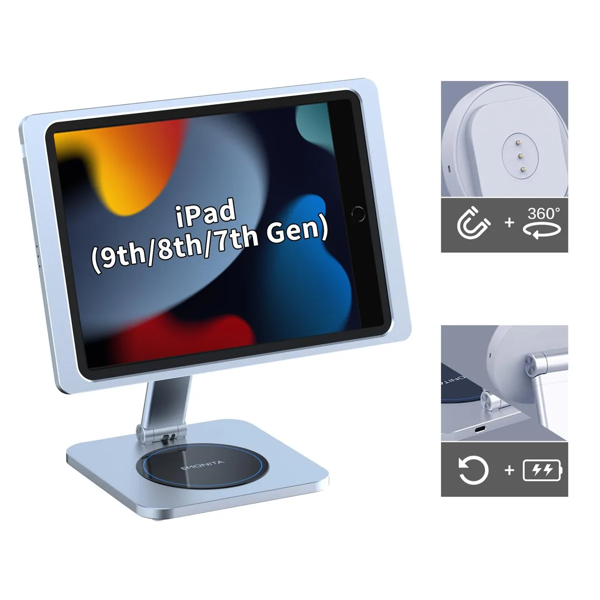 EMONITA EMONITA Foldable Magnetic iPad Stand with Charging Case 10.2" Silver — product photo