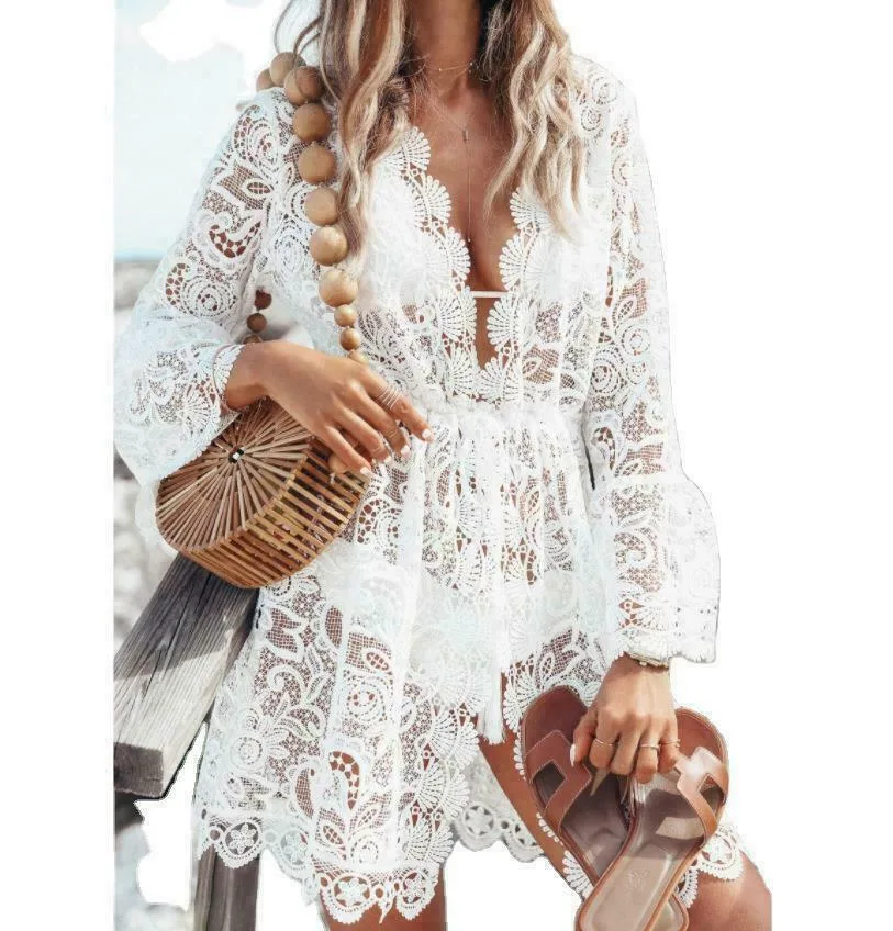 The Perfect Part The Perfect Part Lace Boho Beach Dress Shavers For Women Black/White — product photo