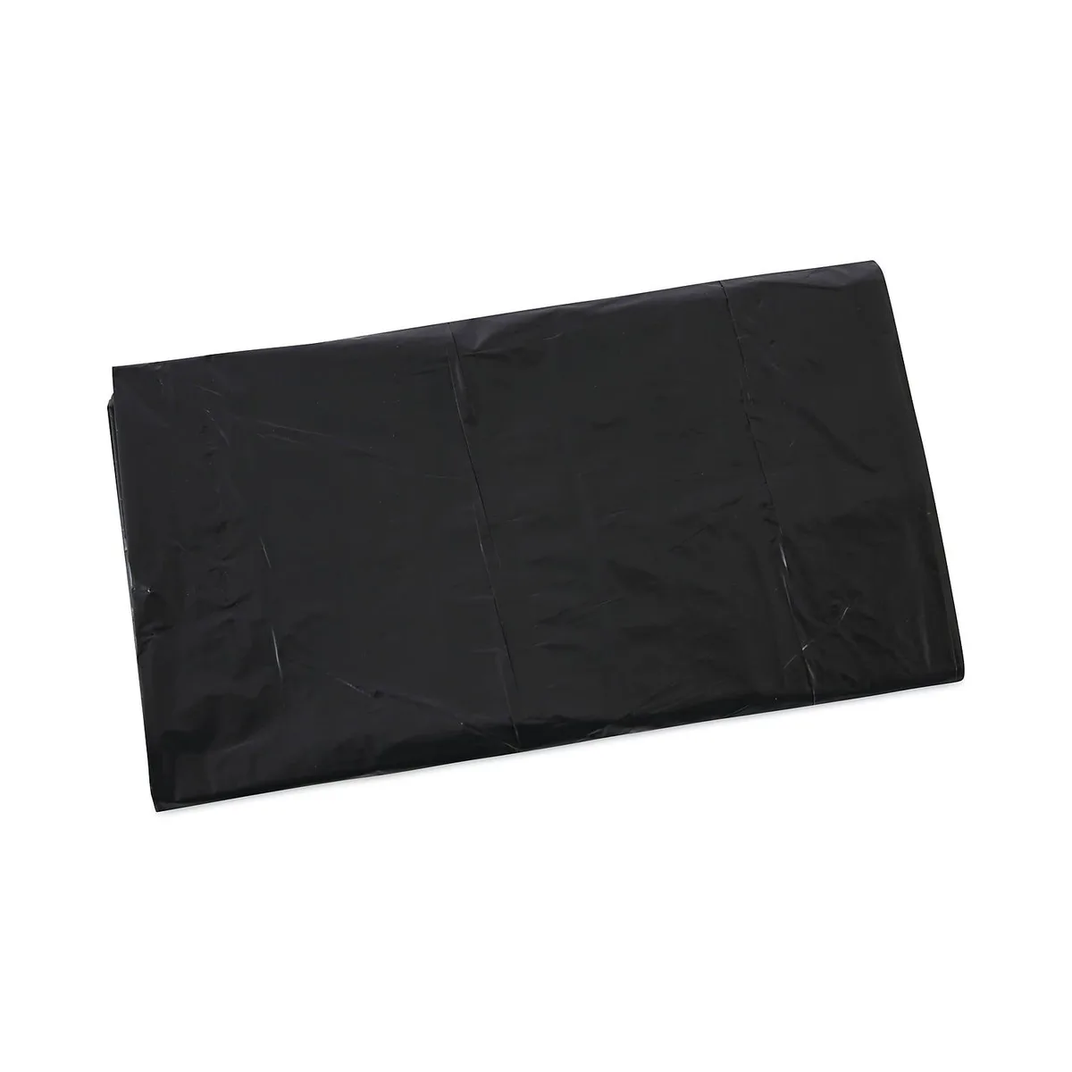 Black industrial trash bags folded in a carton box