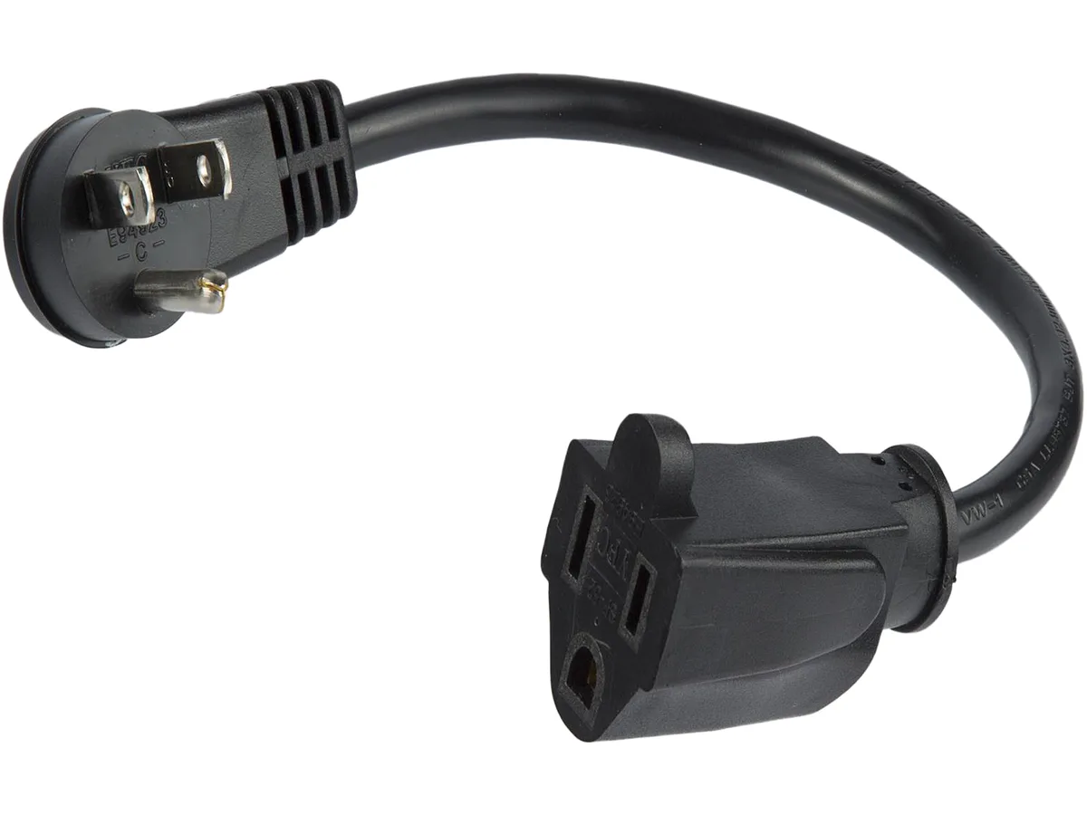 STARTECH STARTECH PAC101R1 1 ft Flat Power Extension Cord NEMA 5-15R to Right-Angle 5-15P 16 AWG 125V 13A — product photo