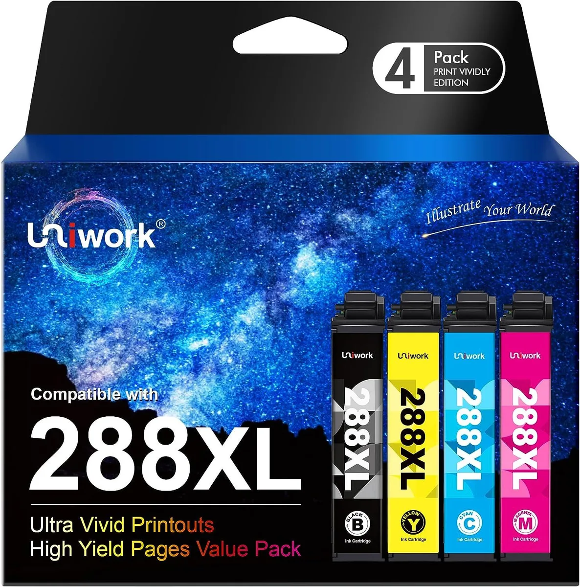 NuoTo NuoTo 288XL Ink Cartridges 4 Pack Black Cyan Magenta Yellow High Yield — product photo