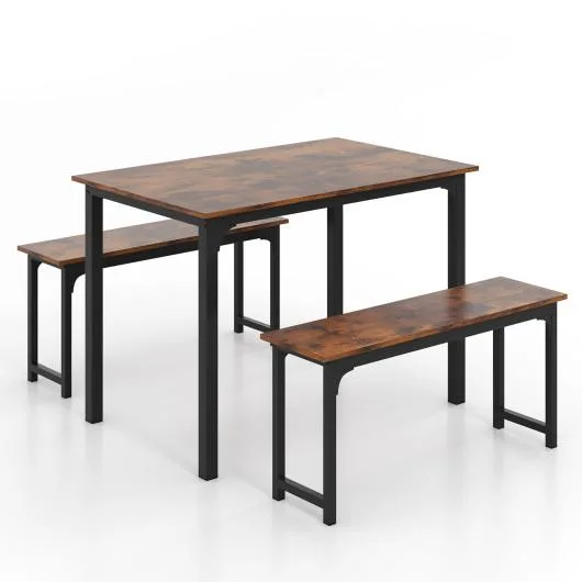 SlickBlue SlickBlue 3-Piece Farmhouse Dining Set Rustic Brown 43.5" Table Two 38" Benches — product photo