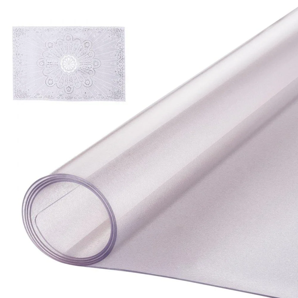 Transparent rectangular PVC table protector 36 by 60 inch 1.5 mm thick frosted finish