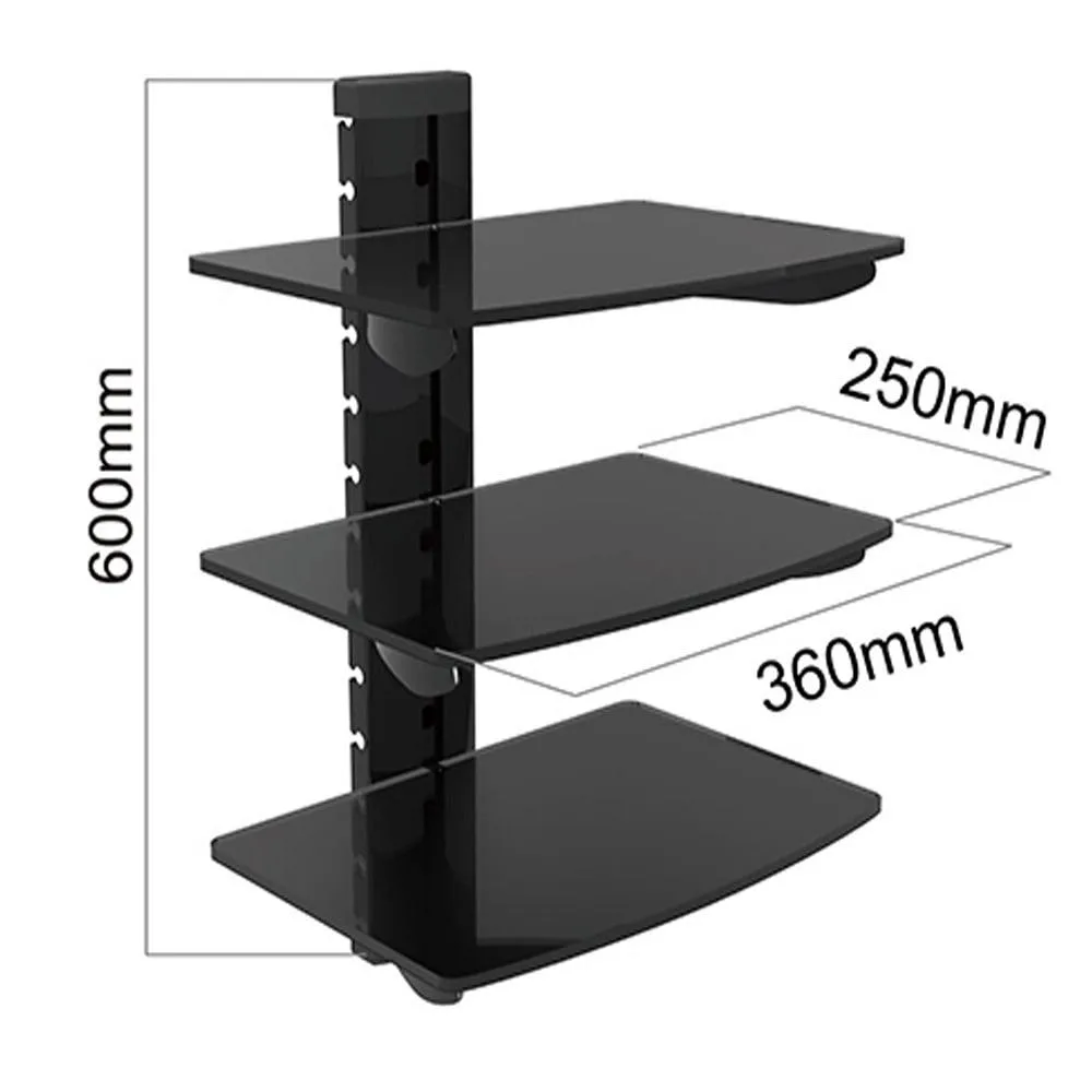 Cables Direct Online Cables Direct Online Adjustable Triple AV Shelf Wall Mount Black 22 lbs 5mm glass — product photo