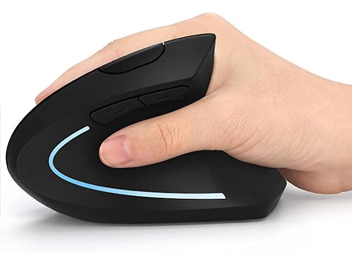 BONAEVER BONAEVER Ergonomic Vertical Wireless Mouse Rechargeable 2.4GHz Optical 800 1200 1600 DPI 6 Buttons Black — product photo