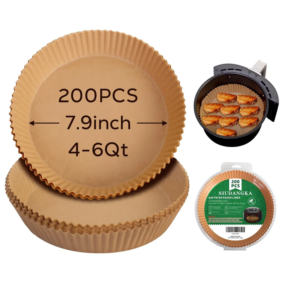  SIUDANGKA 200 Sheets 7.9in Round Parchment Liners for Ninja AF101 AF150 AF161 — product photo