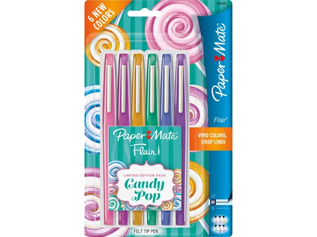 Six Paper Mate Flair Candy Pop felt-tip pens in assorted colours
