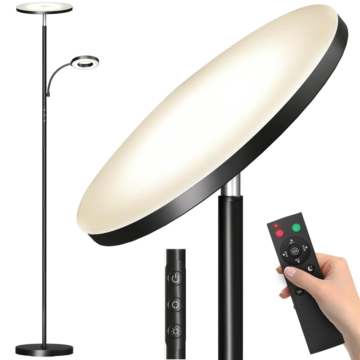 Tall silver floor lamp with acrylic shade and touch panel, 69.9 inches high