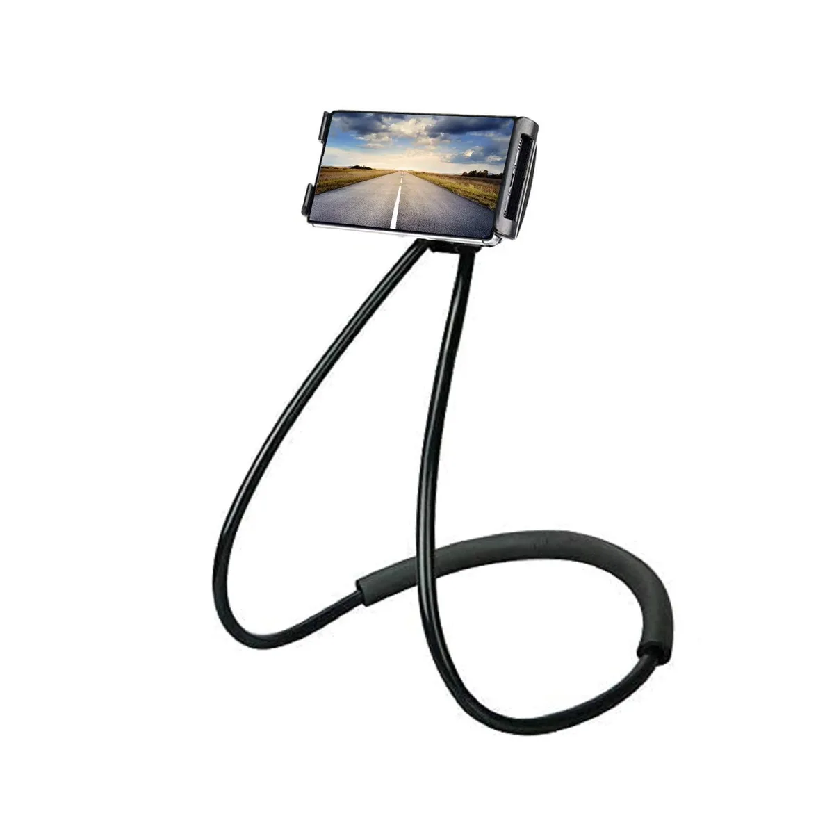 Black gimbal phone mount with flexible gooseneck arm and rotating holder