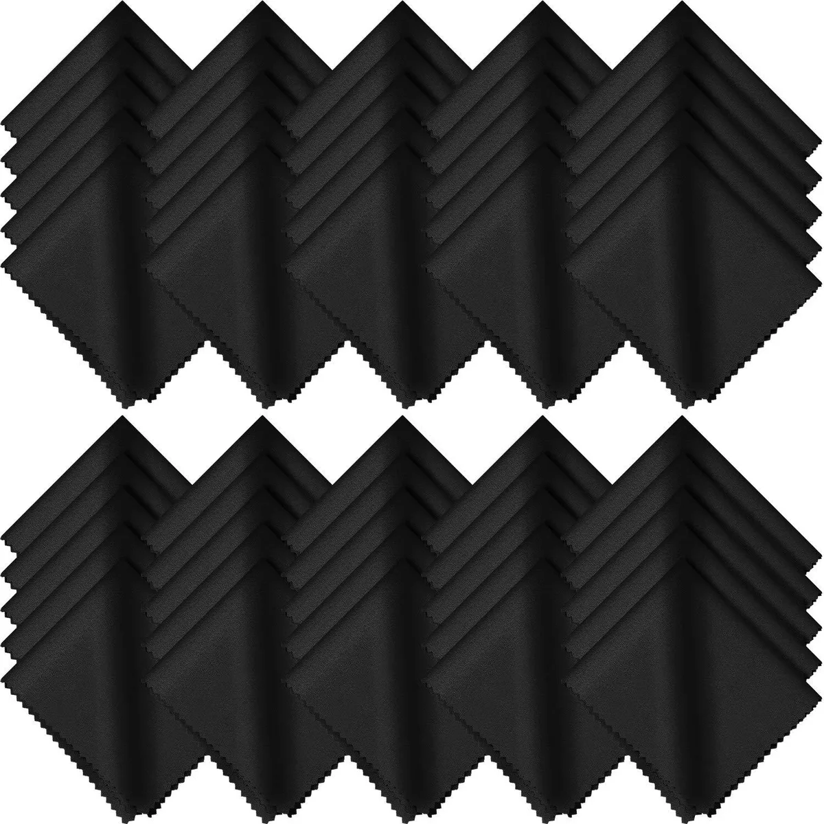 Stack of 50 black microfiber cloths 15 by 18 cm