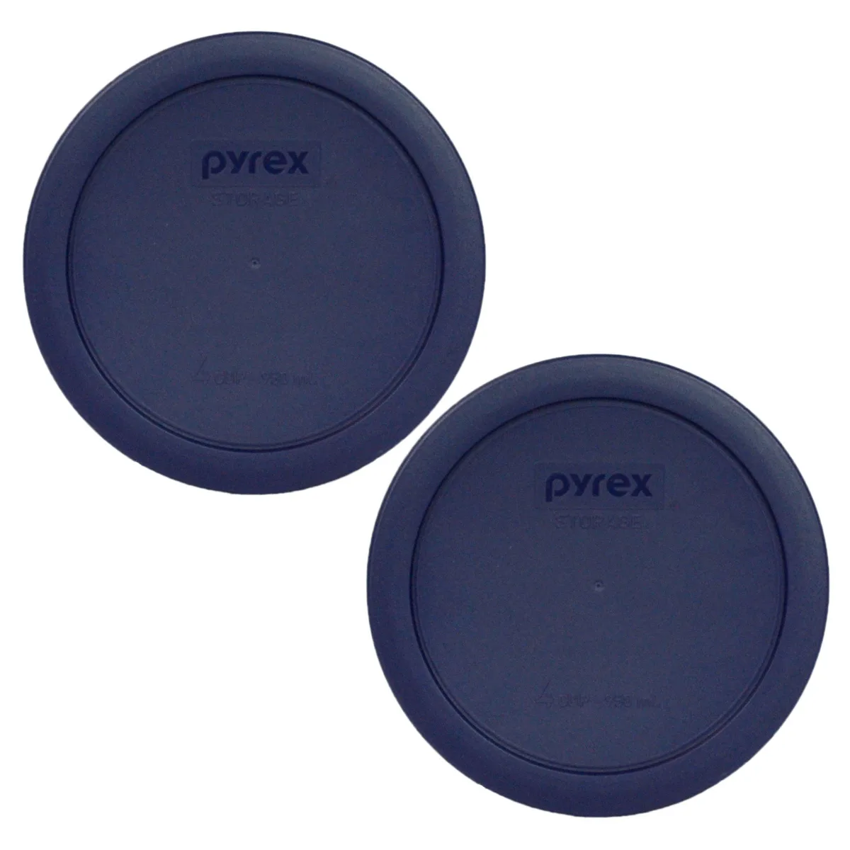 Two blue round silicone lids for Pyrex 7201 bowls