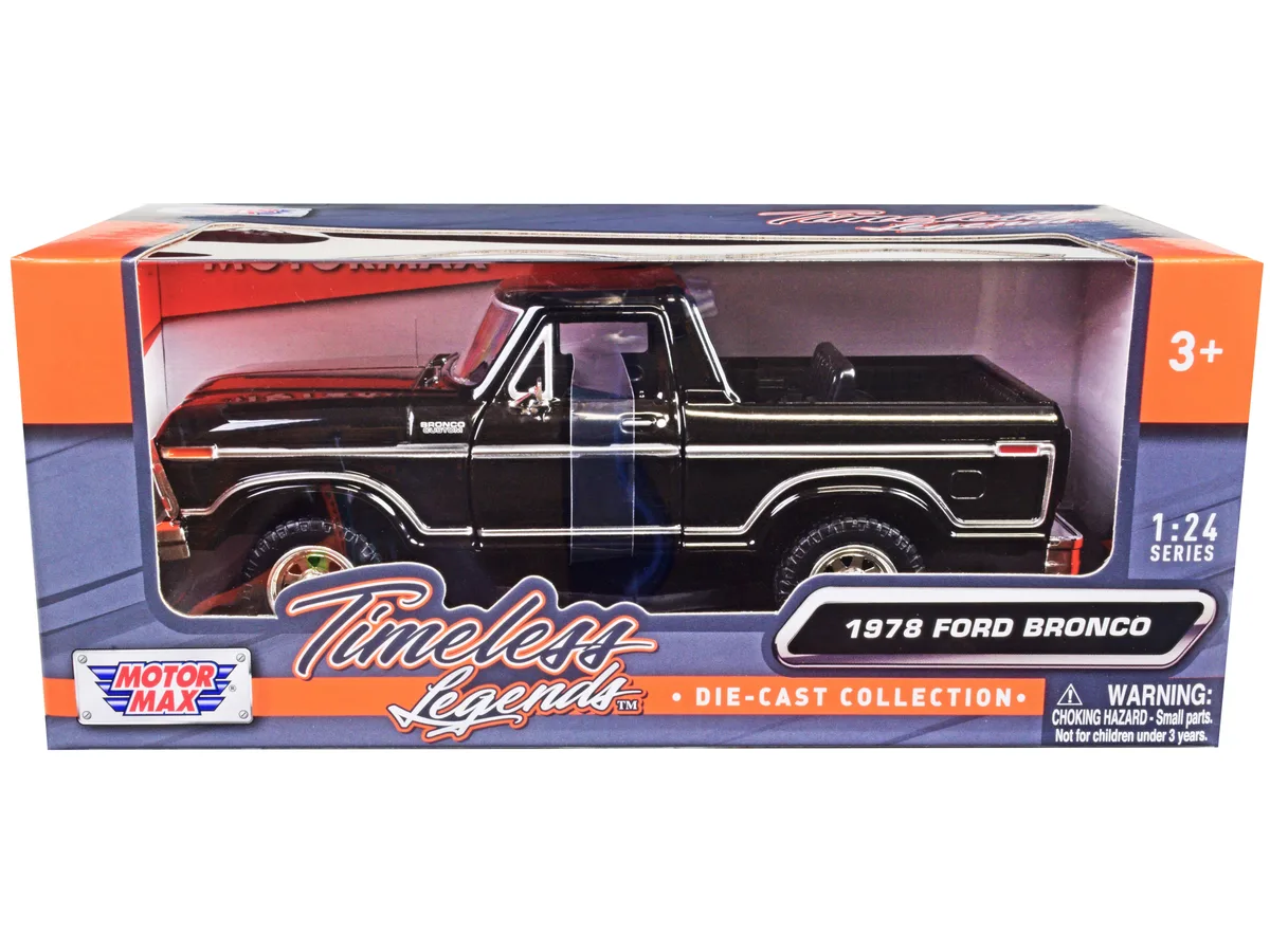 MOTORMAX MOTORMAX 1978 Ford Bronco Custom Open Top Black Timeless Legends 1/24 Diecast — product photo